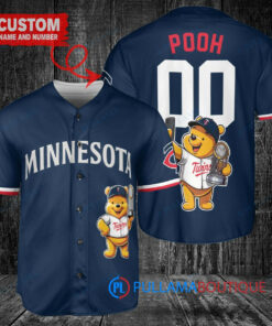 Minnesota Twins x Winnie the Pooh with Trophy Custom Baseball Jersey Navy