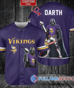 Minnesota Vikings x Darth Vader Star Wars with Trophy Custom Baseball Jersey Purple