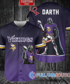 Minnesota Vikings x Darth Vader Star Wars with Trophy Custom Baseball Jersey Purple Black