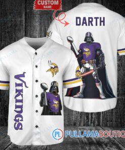 Minnesota Vikings x Darth Vader Star Wars with Trophy Custom Baseball Jersey White