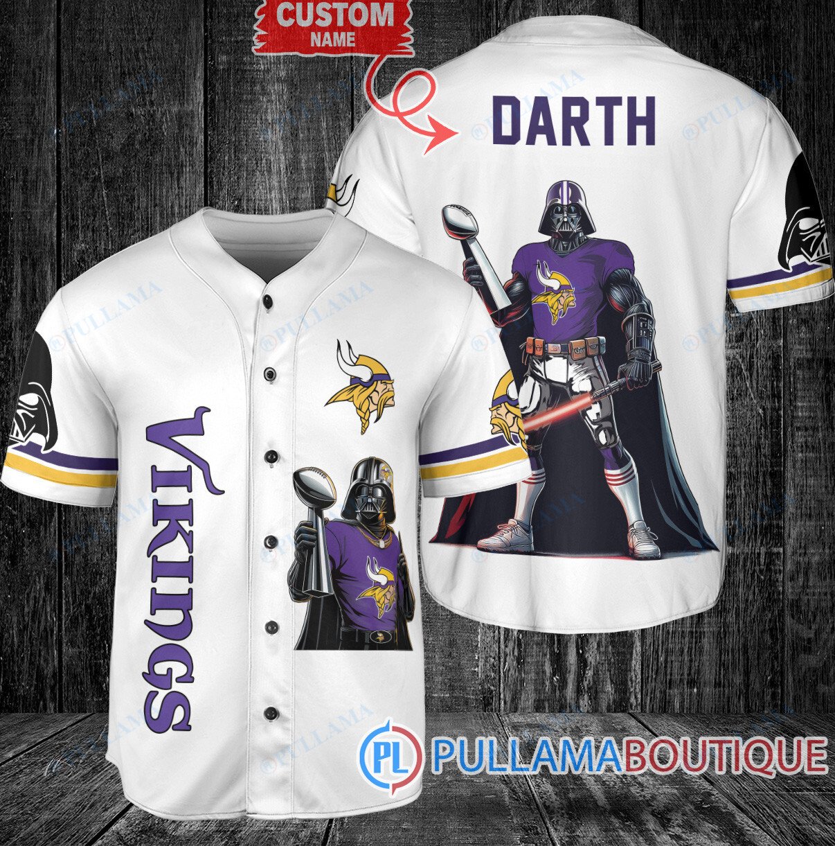 Arizona Cardinals x Darth Vader Star Wars with Trophy Custom Baseball Jersey White