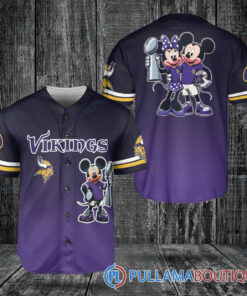 Minnesota Vikings x Mickey and Minnie with Trophy Baseball Jersey Purple Black