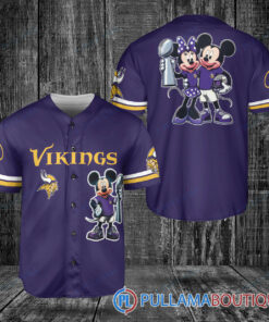 Minnesota Vikings x Mickey and Minnie with Trophy Baseball Jersey Purple