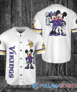 Minnesota Vikings x Mickey and Minnie with Trophy Baseball Jersey White