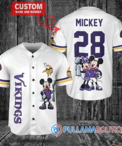 Minnesota Vikings x Mickey and Minnie with Trophy Custom Baseball Jersey White