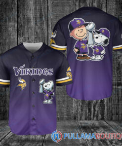 Minnesota Vikings x Snoopy and Charlie Brown with Trophy Baseball Jersey Purple Black