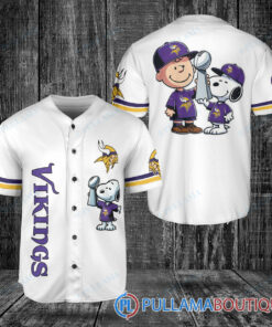 Minnesota Vikings x Snoopy and Charlie Brown with Trophy Baseball Jersey White