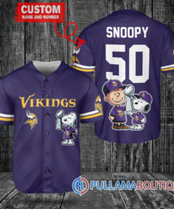 Minnesota Vikings x Snoopy and Charlie Brown with Trophy Custom Baseball Jersey Purple