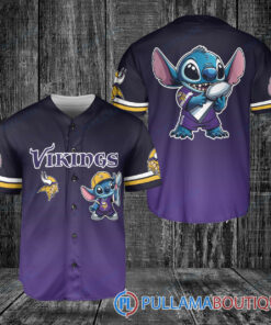 Minnesota Vikings x Stitch with Trophy Baseball Jersey Purple Black