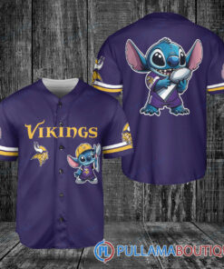 Minnesota Vikings x Stitch with Trophy Baseball Jersey Purple