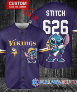 Minnesota Vikings x Stitch with Trophy Custom Baseball Jersey Purple