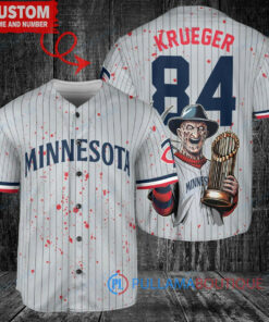 MN Twins Freddy Krueger Halloween World Series Trophy Baseball Jersey Gray