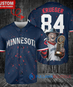 MN Twins Freddy Krueger Halloween World Series Trophy Baseball Jersey Navy