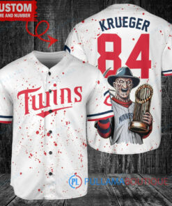 MN Twins Freddy Krueger Halloween World Series Trophy Baseball Jersey White