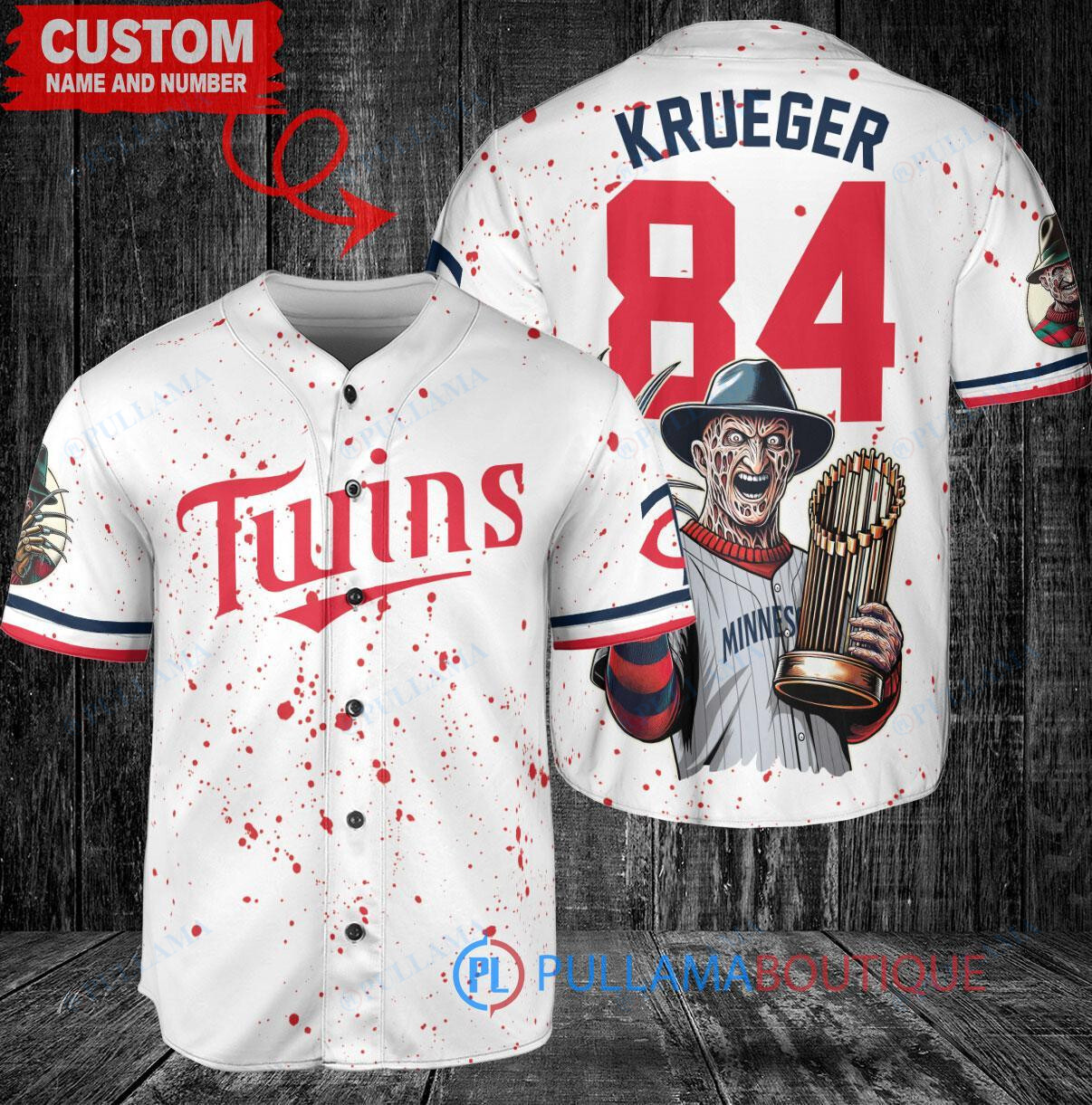 LA Angels Freddy Krueger Halloween World Series Trophy Baseball Jersey Cream