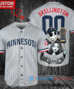 MN Twins Jack Skellington Sally World Series Trophy Baseball Jersey Gray