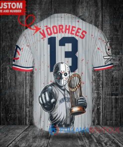 MN Twins Jason Voorhees Halloween World Series Trophy Baseball Jersey Gray