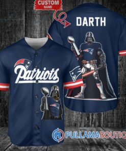 New England Patriots x Darth Vader Star Wars with Trophy Custom Baseball Jersey Navy