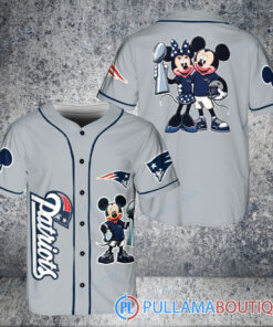 New England Patriots x Mickey and Minnie with Trophy Baseball Jersey Gray