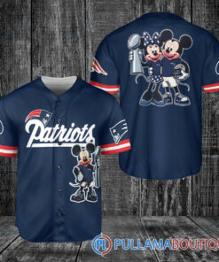 New England Patriots x Mickey and Minnie with Trophy Baseball Jersey Navy