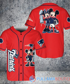 New England Patriots x Mickey and Minnie with Trophy Baseball Jersey Red