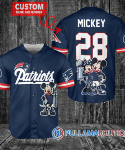 New England Patriots x Mickey and Minnie with Trophy Custom Baseball Jersey Navy