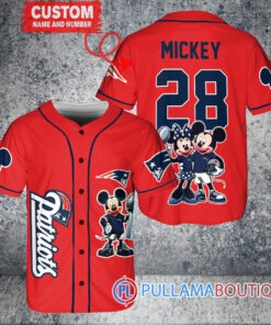 New England Patriots x Mickey and Minnie with Trophy Custom Baseball Jersey Red