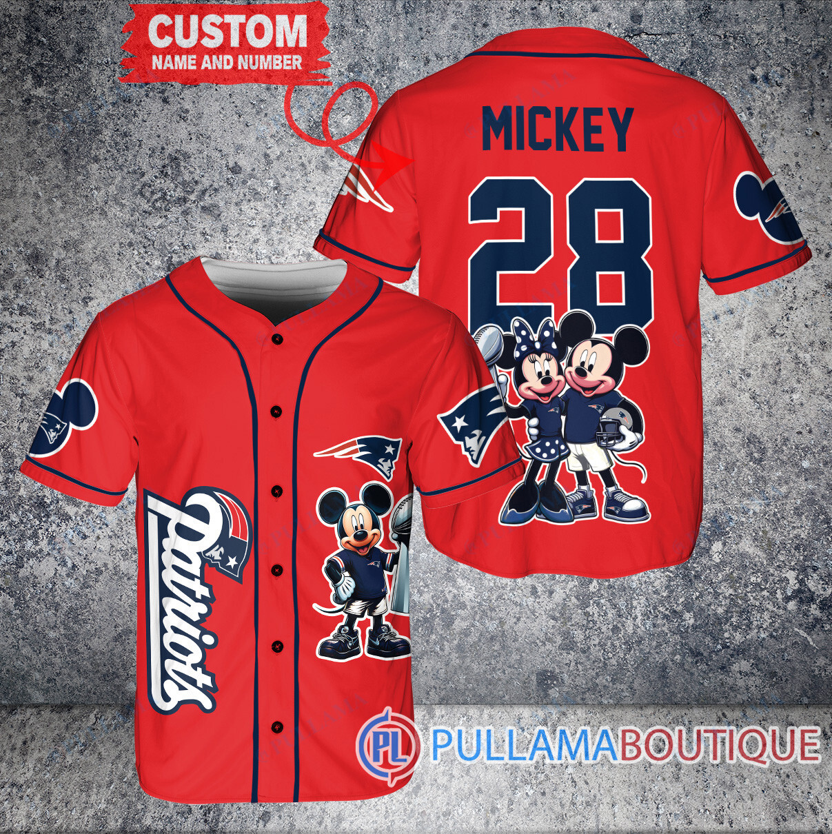 Carolina Panthers x Mickey and Minnie with Trophy Custom Baseball Jersey Black-Blue