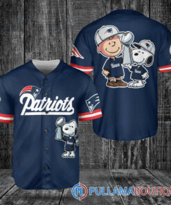 New England Patriots x Snoopy and Charlie Brown with Trophy Baseball Jersey Navy