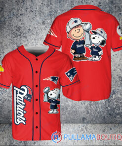 New England Patriots x Snoopy and Charlie Brown with Trophy Baseball Jersey Red