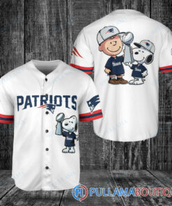 New England Patriots x Snoopy and Charlie Brown with Trophy Baseball Jersey White