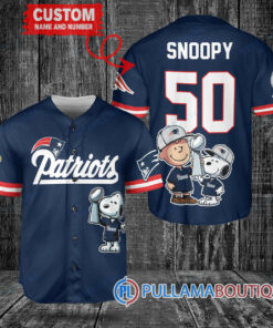 New England Patriots x Snoopy and Charlie Brown with Trophy Custom Baseball Jersey Navy