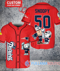 New England Patriots x Snoopy and Charlie Brown with Trophy Custom Baseball Jersey Red