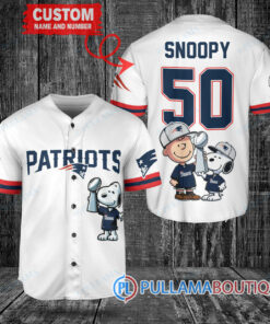 New England Patriots x Snoopy and Charlie Brown with Trophy Custom Baseball Jersey White