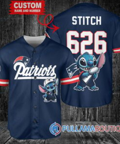 New England Patriots x Stitch with Trophy Custom Baseball Jersey Navy