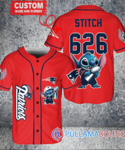 New England Patriots x Stitch with Trophy Custom Baseball Jersey Red