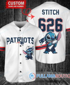 New England Patriots x Stitch with Trophy Custom Baseball Jersey White