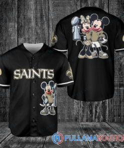 New Orleans Saints x Mickey and Minnie with Trophy Baseball Jersey Black