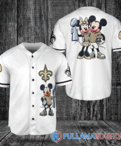 New Orleans Saints x Mickey and Minnie with Trophy Baseball Jersey White