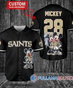 New Orleans Saints x Mickey and Minnie with Trophy Custom Baseball Jersey Black