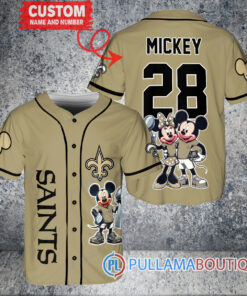 New Orleans Saints x Mickey and Minnie with Trophy Custom Baseball Jersey Sand