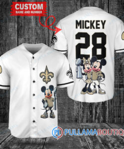 New Orleans Saints x Mickey and Minnie with Trophy Custom Baseball Jersey White