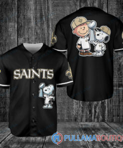 New Orleans Saints x Snoopy and Charlie Brown with Trophy Baseball Jersey Black