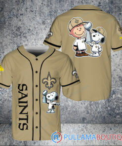 New Orleans Saints x Snoopy and Charlie Brown with Trophy Baseball Jersey Sand