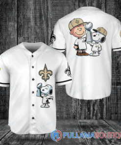 New Orleans Saints x Snoopy and Charlie Brown with Trophy Baseball Jersey White