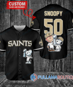 New Orleans Saints x Snoopy and Charlie Brown with Trophy Custom Baseball Jersey Black