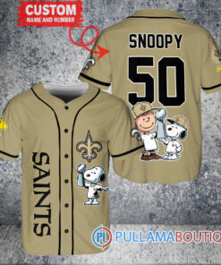 New Orleans Saints x Snoopy and Charlie Brown with Trophy Custom Baseball Jersey Sand