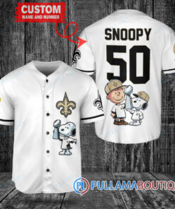 New Orleans Saints x Snoopy and Charlie Brown with Trophy Custom Baseball Jersey White