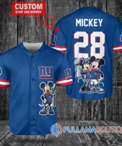 New York Giants x Mickey and Minnie with Trophy Custom Baseball Jersey Royal