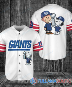 New York Giants x Snoopy and Charlie Brown with Trophy Baseball Jersey White Without Piping